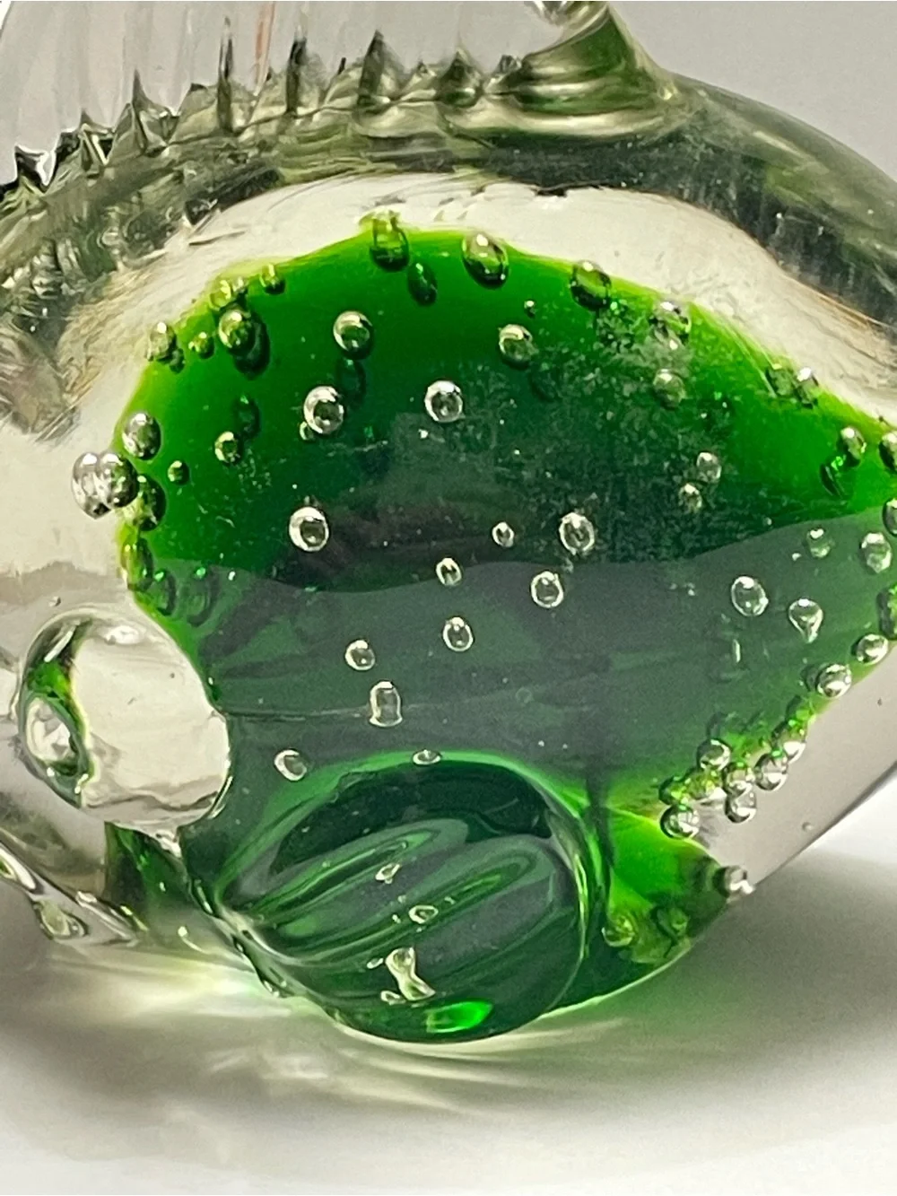 Hand Blown Art Glass Fish Figurine Bullicante Controlled Bubbles Paperweight